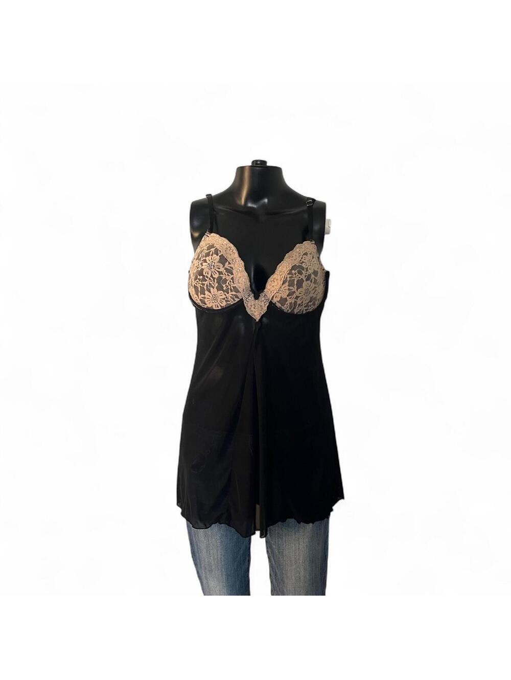 Just Sexy Y2K Black & Cream Pink Lace Lingerie Cami